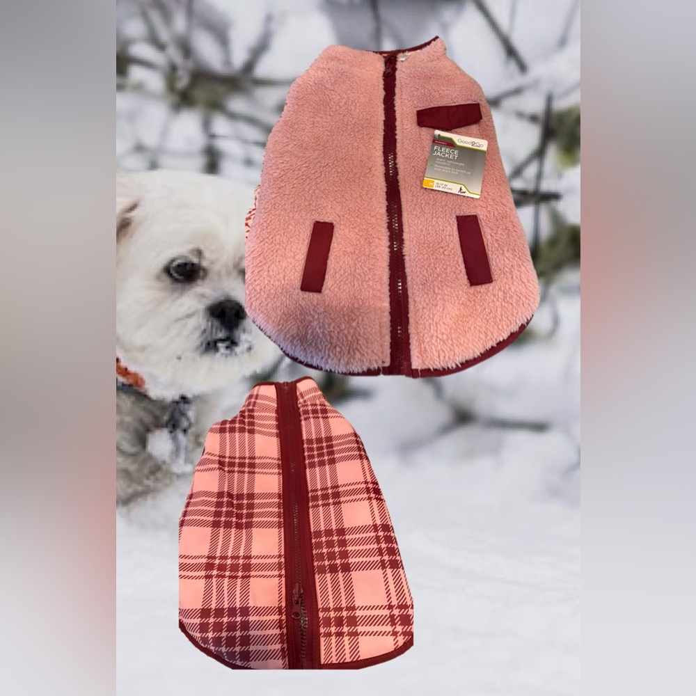 🆕 Good2go Reversible Pink and Red Plaid Dog Coat